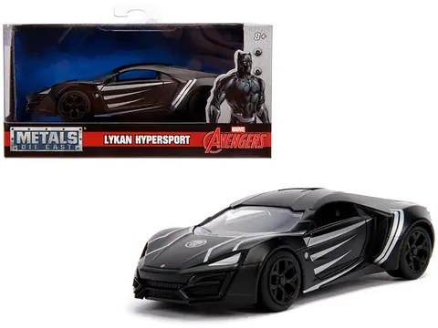 LYKAN HYPERSPORT MATT BLACK "BLACK PANTHER" THEME "AVENGERS" "MARVEL" SERIES 1/32 DIECAST MODEL CAR BY JADA