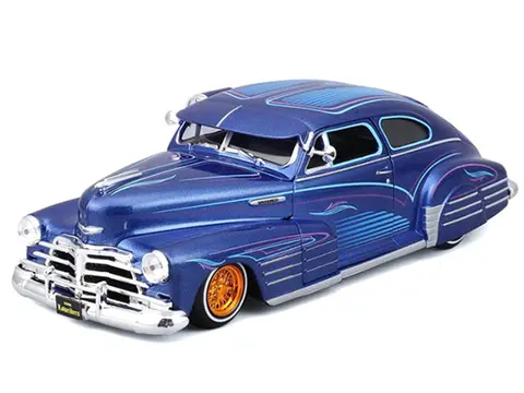 1948 CHEVROLET FLEETLINE LOWRIDER BLUE METALLIC WITH GRAPHICS "MAISTO DESIGN" SERIES 1/25 DIECAST MODEL CAR BY MAISTO