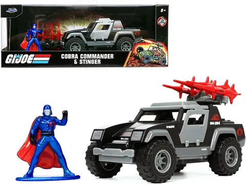 STINGER WITH MISSILE LAUNCHER AND COBRA COMMANDER DIECAST FIGURINE "G.I. JOE" "HOLLYWOOD RIDES" SERIES 1/32 DIECAST MODEL CAR BY JADA