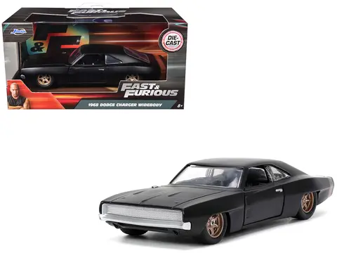 1968 DODGE CHARGER WIDEBODY MATT BLACK WITH BRONZE TAIL STRIPE "F9" (2021) MOVIE "FAST & FURIOUS" SERIES 1/32 DIECAST MODEL CAR BY JADA