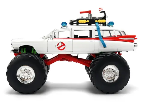 1959 CADILLAC AMBULANCE ECTO-1 "GHOSTBUSTERS" (1984) MOVIE MONSTER TRUCK VERSION "HOLLYWOOD RIDES" SERIES 1/24 DIECAST MODEL CAR BY JADA