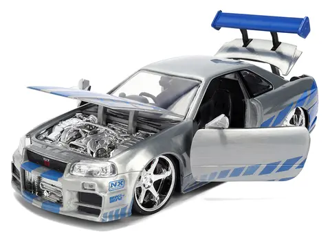 BRIAN'S NISSAN SKYLINE GT-R (R34) RHD (RIGHT HAND DRIVE) BRUSH FINISH  "2 FAST 2 FURIOUS" (2003) MOVIE 25 YEARS OF FAST & FURIOUS ANNIVERSARY 1/24 BY JADA