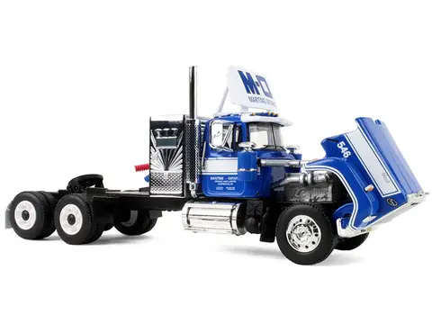 MACK SUPER-LINER WITH 36" VINTAGE SLEEPER AND 40' VINTAGE TRAILER WITH REEFER "MARITIME-ONTARIO" BLUE WITH WHITE STRIPES "LEGACY" SERIES #4 1/64 DIECAST MODEL BY DCP/FIRST GEAR