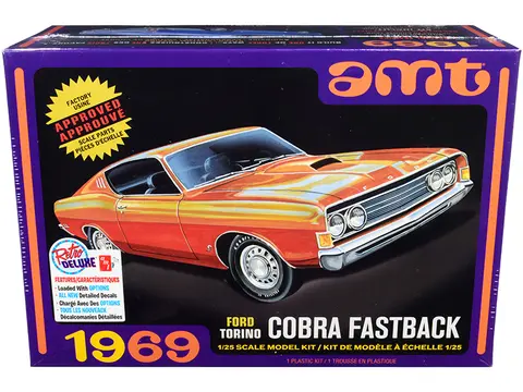 SKILL 2 MODEL KIT 1969 FORD TORINO COBRA FASTBACK 3-IN-1 KIT 1/25 SCALE MODEL BY AMT