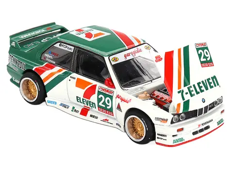 BMW M3 "KAIDO WORKS LARRY CHEN V1" #29 "7-ELEVEN" WHITE AND GREEN WITH GRAPHICS (DESIGNED BY JUN IMAI) "KAIDO HOUSE" SPECIAL 1/64 DIECAST MODEL CAR BY MINI GT