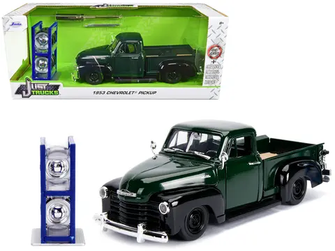 1953 CHEVROLET 3100 PICKUP TRUCK GREEN WITH EXTRA WHEELS "JUST TRUCKS" SERIES 1/24 DIECAST MODEL CAR BY JADA
