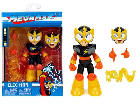 ELEC MAN 4.5" MOVEABLE FIGURE WITH ACCESSORIES AND ALTERNATE HEAD AND HANDS "MEGA MAN" (1987) VIDEO GAME MODEL BY JADA
