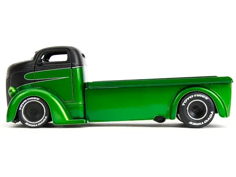 1947 FORD COE FLATBED TRUCK GREEN METALLIC AND MATT BLACK "TOYO TIRES" WITH EXTRA WHEELS "JUST TRUCKS" SERIES 1/24 DIECAST MODEL CAR BY JADA
