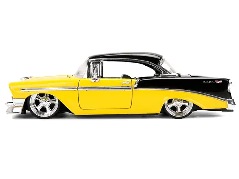 1956 CHEVROLET BEL AIR YELLOW AND BLACK "BIGTIME MUSCLE" SERIES 1/24 DIECAST MODEL CAR BY JADA