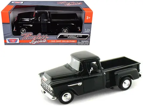 1955 CHEVROLET 5100 STEPSIDE PICKUP TRUCK BLACK 1/24 DIECAST CAR MODEL BY MOTORMAX