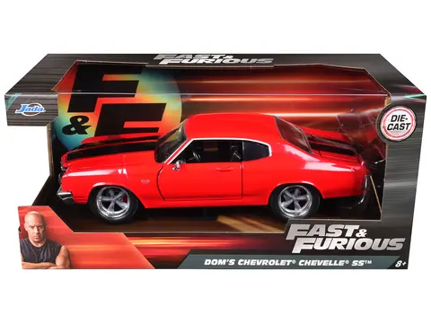 DOM'S CHEVROLET CHEVELLE SS RED WITH BLACK STRIPES "FAST & FURIOUS" MOVIE 1/24 DIECAST MODEL CAR BY JADA