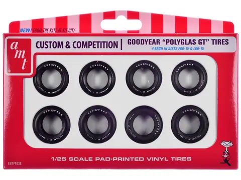 MODEL KIT "GOODYEAR POLYGLAS GT" TIRES SET OF 8 PIECES FOR 1/25 SCALE MODELS BY AMT