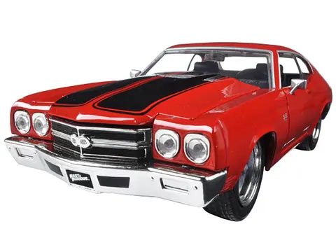 DOM'S CHEVROLET CHEVELLE SS RED WITH BLACK STRIPES "FAST & FURIOUS" MOVIE 1/24 DIECAST MODEL CAR BY JADA