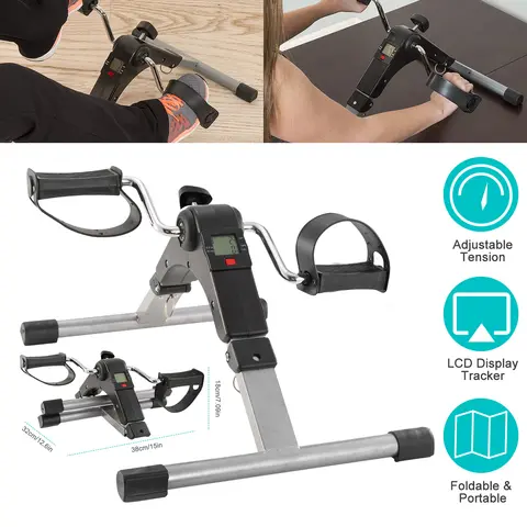 FOLDABLE EXERCISE BIKE PEDAL FITNESS EXERCISER CYCLE BIKE W/ LCD DISPLAY MINI PEDAL EXERCISER FOR LEG ARM PHYSICAL THERAPY HOME OFFICE GYM
