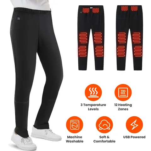 WINTER HEATED PANTS FOR MEN WOMEN WITH 12 HEATING ZONES 5V USB POWERED HEATING TROUSER WITH 3 HEATING LEVELS MACHINE WASHABLE FOR OUTDOOR WINTER ACTIV