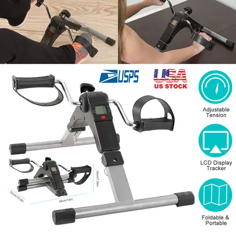 FOLDABLE EXERCISE BIKE PEDAL FITNESS EXERCISER CYCLE BIKE W/ LCD DISPLAY MINI PEDAL EXERCISER FOR LEG ARM PHYSICAL THERAPY HOME OFFICE GYM