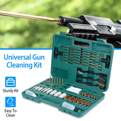 UNIVERSAL GUN CLEANING KIT GUN CLEANING BRUSHES MOPS MUFF GUARD W/ CARRYING CASE FOR RIFLES PISTOLS HANDGUNS SHOTGUNS