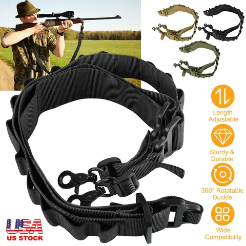 TACTICAL SHOTGUN SLING 2 POINT GUN SLING ADJUSTABLE SHOULDER STRAP RIFLE SHOTGUN BELTS W/ 15-SHELL HOLDERS