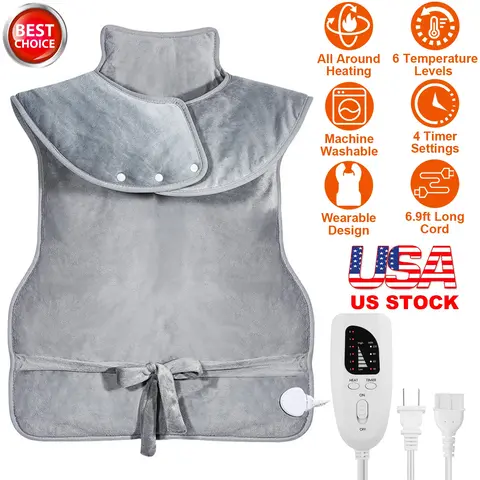 36.6X22IN ELECTRIC HEATING WRAP FOR NECK SHOULDER FAST HEATING PAD MAT HEATED NECK WRAP FOR BACK PAIN RELIEF WITH 6 TEMPERATURE SETTINGS 4 TIMER MODES