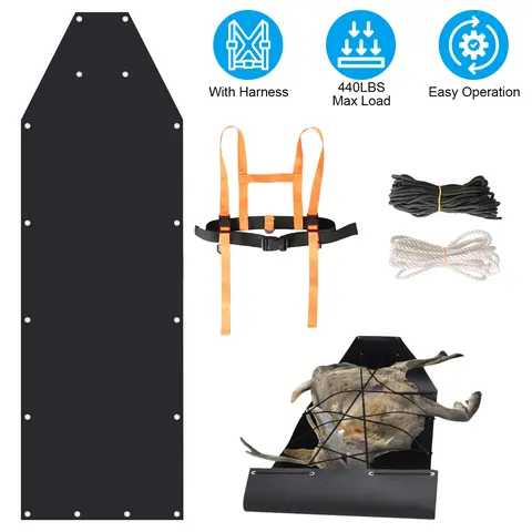 DEER DRAG SLED WITH DRAGGING HARNESS DEER CART GAME HAULER SNOW SLEDDING PAD HUNTING GEAR SUPPLIES WITH 32.8FT BLACK ROPE 16.1FT WHITE ROPE FOR HUNTIN