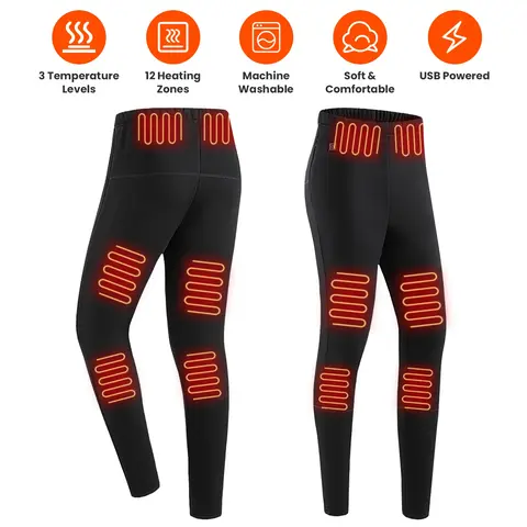 WINTER HEATED PANTS FOR MEN WOMEN WITH 12 HEATING ZONES 5V USB POWERED HEATING TROUSER WITH 3 HEATING LEVELS MACHINE WASHABLE FOR OUTDOOR WINTER ACTIV