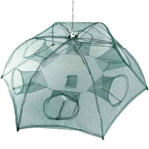 FISHING TRAP NET PORTABLE FOLDED FISHING BAIT TRAP SHRIMP MINNOW CRAB BAIT NET 6 SIDES 6 HOLES CRAYFISH CAST MESH TRAP AUTOMATIC
