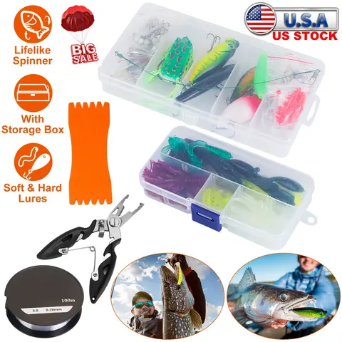 383PCS FISHING LURES TACKLE BOX BASS FISHING ANIMATED LURE CRANKBAITS SPINNERBAITS SOFT PLASTIC WORM SALTWATER FRESHWATER FISHING KIT