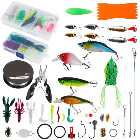 383PCS FISHING LURES TACKLE BOX BASS FISHING ANIMATED LURE CRANKBAITS SPINNERBAITS SOFT PLASTIC WORM SALTWATER FRESHWATER FISHING KIT