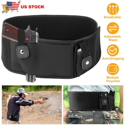 BELLY BAND GUN HOLSTER ADJUSTABLE WAIST CARRY TACTICAL PISTOL POUCH BREATHABLE NEOPRENE GUN BELT BAG
