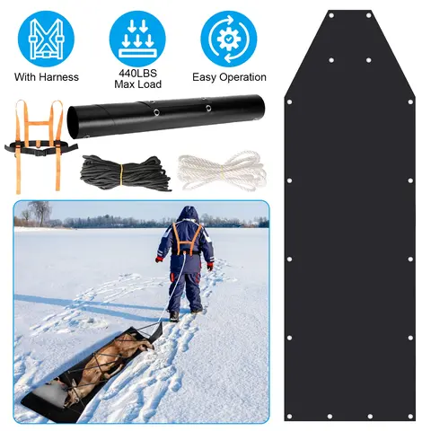 DEER DRAG SLED WITH DRAGGING HARNESS DEER CART GAME HAULER SNOW SLEDDING PAD HUNTING GEAR SUPPLIES WITH 32.8FT BLACK ROPE 16.1FT WHITE ROPE FOR HUNTIN