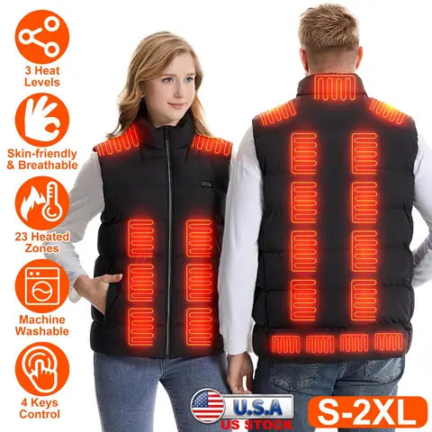 HEATED VEST MEN WOMEN HEATED JACKET WITH 23 HEATING ZONES 3 HEAT LEVELS USB POWERED MACHINE WASHABLE FOR WINTER HIKING SKIING SKATING OUTDOOR ACTIVITI