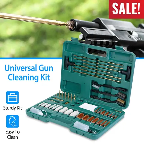 UNIVERSAL GUN CLEANING KIT GUN CLEANING BRUSHES MOPS MUFF GUARD W/ CARRYING CASE FOR RIFLES PISTOLS HANDGUNS SHOTGUNS
