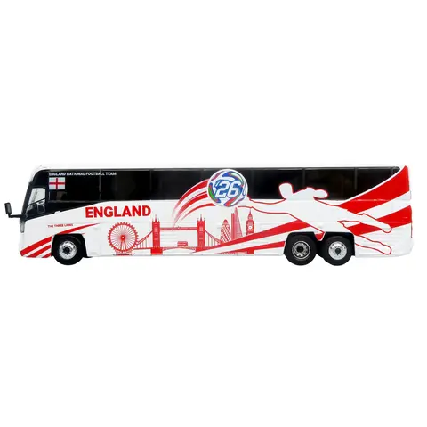 MCI D4520 COACH BUS "ENGLAND NATIONAL FOOTBALL TEAM" WHITE WITH GRAPHICS "INTERNATIONAL FEDERATION OF THE GLOBAL GAME" SERIES LIMITED EDITION TO 504 PIECES WORLDWIDE 1/87 (HO) DIECAST MODEL BY ICONIC REPLICAS