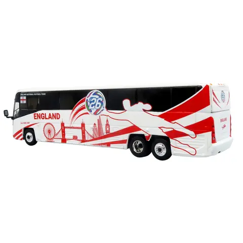 MCI D4520 COACH BUS "ENGLAND NATIONAL FOOTBALL TEAM" WHITE WITH GRAPHICS "INTERNATIONAL FEDERATION OF THE GLOBAL GAME" SERIES LIMITED EDITION TO 504 PIECES WORLDWIDE 1/87 (HO) DIECAST MODEL BY ICONIC REPLICAS
