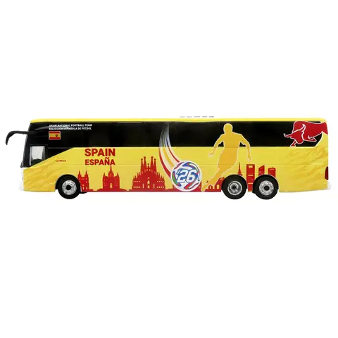 DAIMLER TOURRIDER COACH BUS "SPAIN NATIONAL FOOTBALL TEAM" YELLOW WITH GRAPHICS "INTERNATIONAL FEDERATION OF THE GLOBAL GAME" SERIES LIMITED EDITION TO 504 PIECES WORLDWIDE 1/87 (HO) DIECAST MODEL BY ICONIC REPLICAS