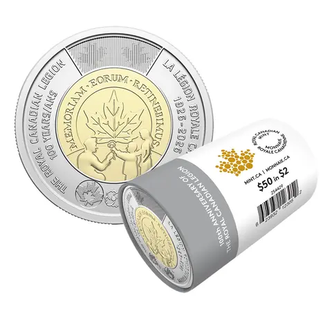 2026 $2 100TH ANNIVERSARY OF THE ROYAL CANADIAN LEGION NON-COLOURIZED SPECIAL WRAP ROLL