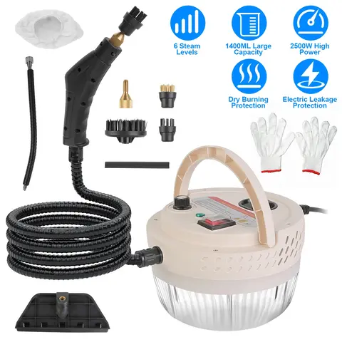 2500W HANDHELD HIGH TEMPERATURE AND PRESSURE STEAMER CLEANER WITH 1400ML TANK 9 ACCESSORIES 6 STEAM LEVELS FOR DIRT GREASE GROUT TILE FLOOR COUCH CAR