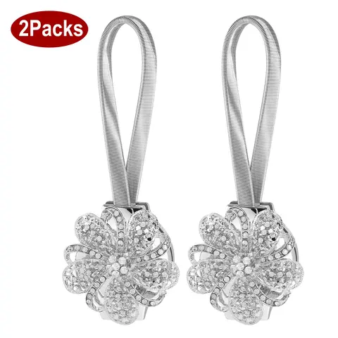 2 PACKS MAGNETIC CURTAIN TIEBACKS EXTENDABLE FLORAL DRAPE HOLDER DECORATIVE WINDOW HANGINGS CLIP FOR LIVING ROOM RESTAURANT APARTMENT