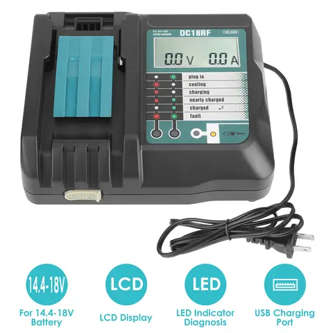 RAPID CHARGER REPLACEMENT FIT FOR MAKITA 14.4-18V BATTERY BL1860 BL1830 BL1850 WITHLCD DISPLAY USB PORT