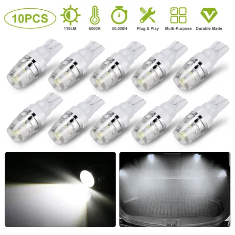 10PCS T10 LED BULBS 194 LED LIGHTS 12V 1W 5730 XENON WHITE WEDGE BASE LED REPLACEMENT BULBS FOR LICENSE PLATE PARKING POSITION INTERIOR LIGHTS