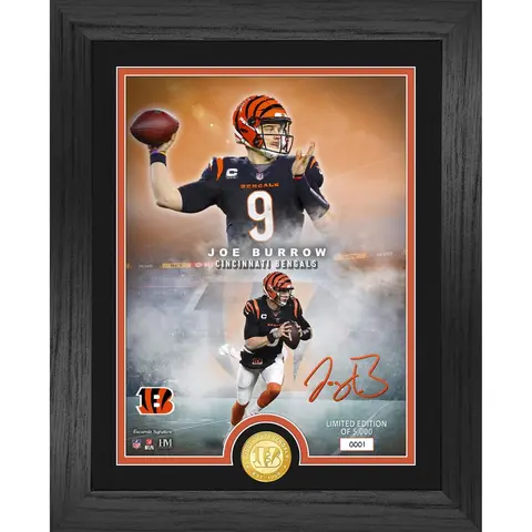 HIGHLAND MINT JOE BURROW CINCINNATI BENGALS 13" X 16" BRONZE COIN PHOTO MINT