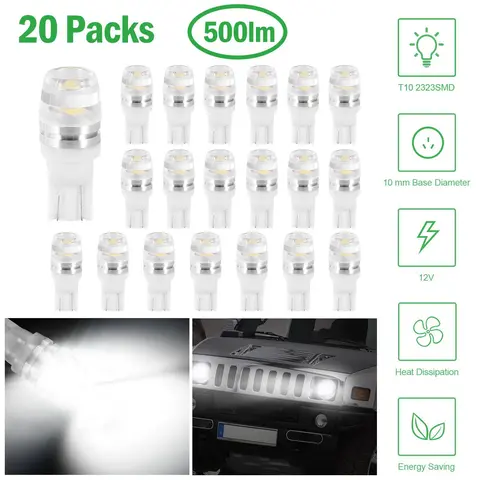 20PCS/KIT LED CAR LIGHT BULBS 500LM T10 2323SMD 6500K WHITE AUTO LAMPS REPLACEMENT FOR DOME MAP DOOR TRUNK SIGNAL LICENSE PLATE