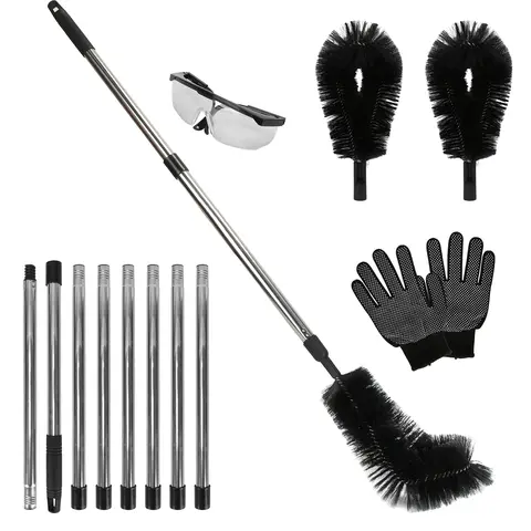 10.5FT GUTTER CLEANING BRUSH WITH TELESCOPING HANDLE RAIN GUTTER CLEANER EXTENDABLE GUTTER CLEANING TOOL FROM THE GROUND WITH 2 ANGLED BRUSHES ANTI-SL