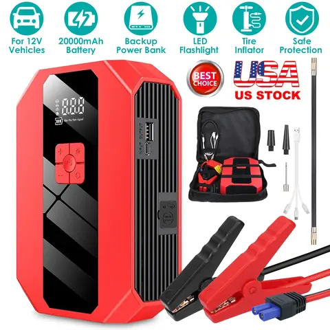 PORTABLE CAR JUMP STARTER AIR COMPRESSOR 1500A 400PSI CAR BATTERY CHARGER JUMP STARTER POWER BANK LED FLASHLIGHT DIGITAL TIRE INFLATOR FOR 4.0L GASOLI