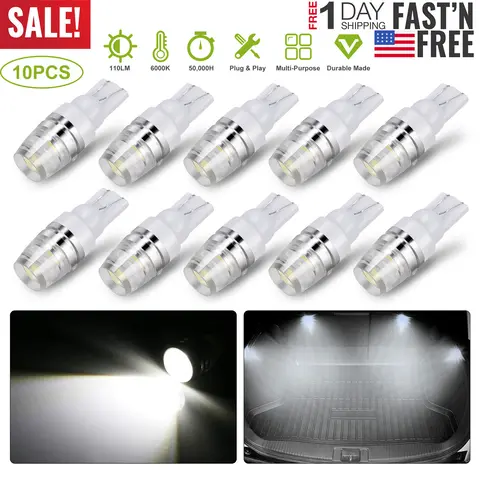 10PCS T10 LED BULBS 194 LED LIGHTS 12V 1W 5730 XENON WHITE WEDGE BASE LED REPLACEMENT BULBS FOR LICENSE PLATE PARKING POSITION INTERIOR LIGHTS