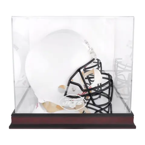 NEW YORK JETS MAHOGANY HELMET LOGO DISPLAY CASE WITH MIRROR BACK