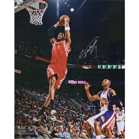 TRACY MCGRADY HOUSTON ROCKETS AUTOGRAPHED 16" X 20" TWO HANDED DUNK VS. PHOENIX SUNS PHOTOGRAPH