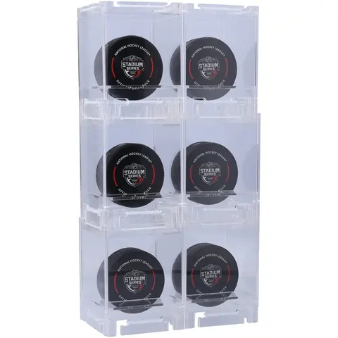 ACRYLIC STACKABLE & COLLAPSIBLE SIX HOCKEY PUCK DISPLAY CASES