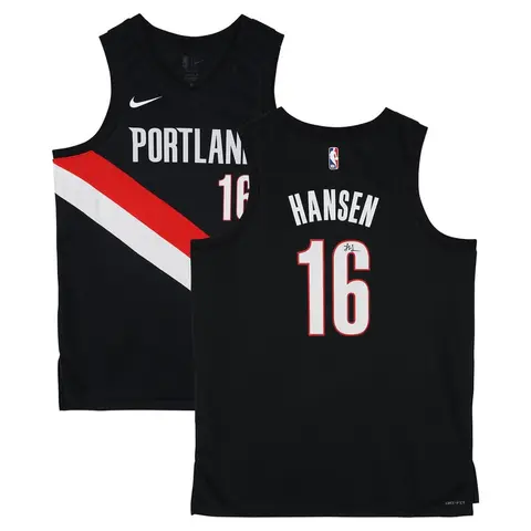 YANG HANSEN PORTLAND TRAIL BLAZERS AUTOGRAPHED BLACK NIKE ICON SWINGMAN JERSEY