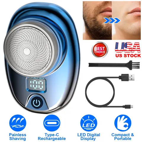 PORTABLE ELECTRIC SHAVER WITH LED DIGITAL DISPLAY TYPE-C RECHARGEABLE ELECTRIC RAZOR FOR MEN ELECTRIC BEARD TRIMMER FOR HOME OFFICE TRAVEL CAR